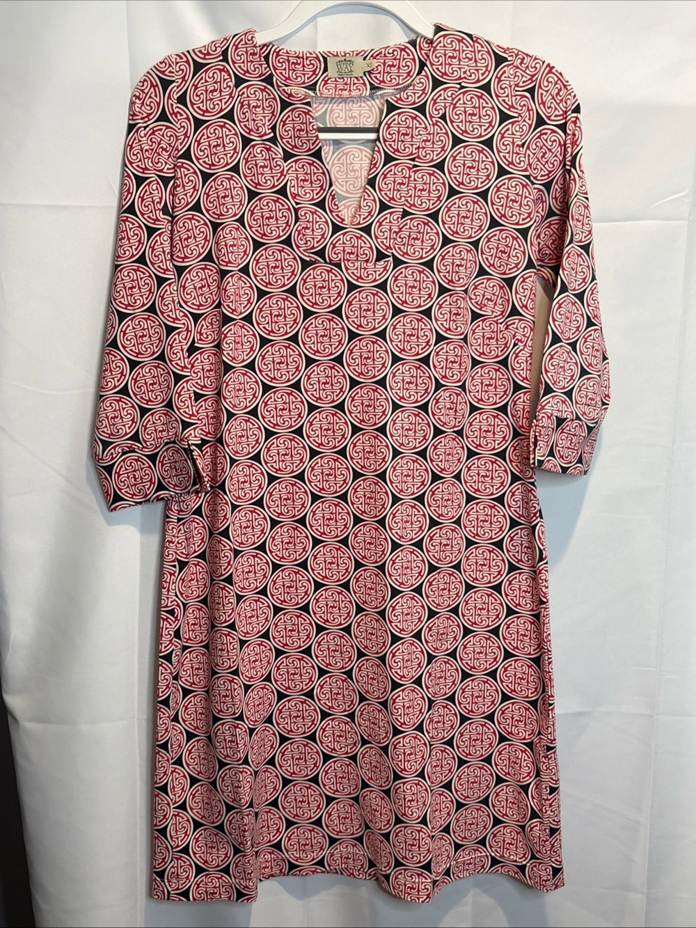 Katherine Way red & White Printed Midi Shift Dress